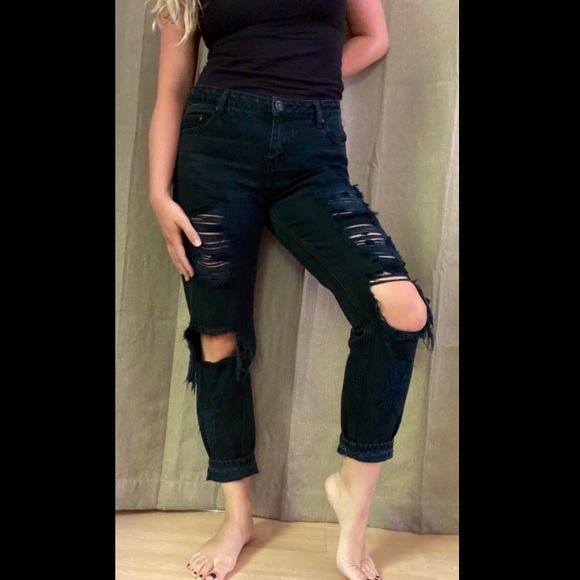 Mid Rise Distressed Boyfriend Jeans - Picture 2 of 4